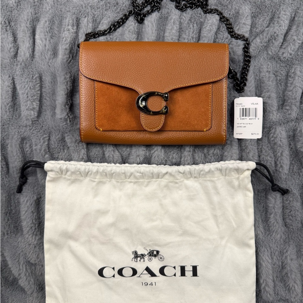 Coach Tabby Chain Brown Pebbled Leather Crossbody Purse Clutch Bag NWT - Picture 2 of 13